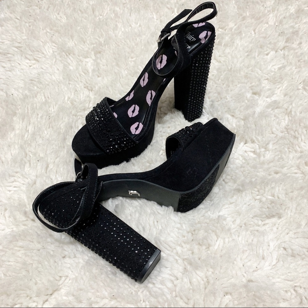 Juicy Couture Black Rhinestone Platform Heels